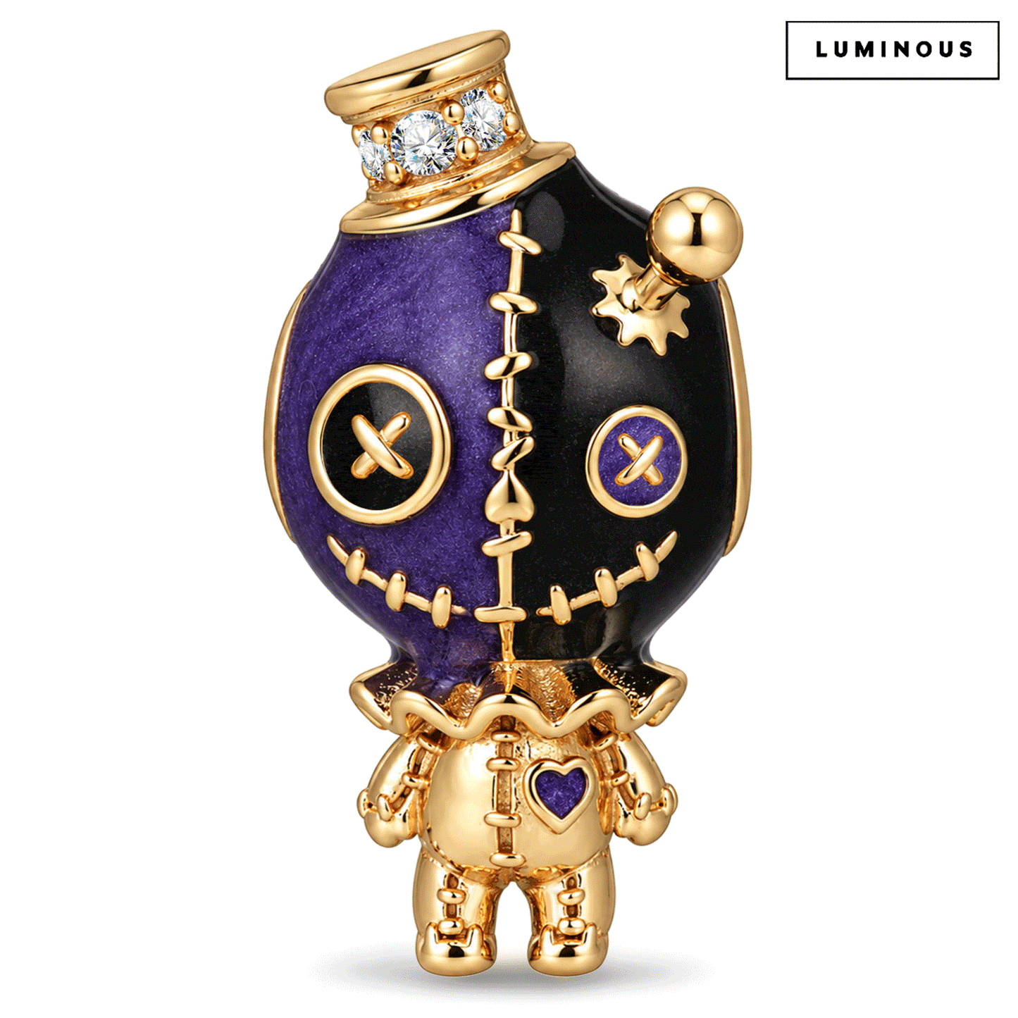 Luminous Purple Enamel Stitched Voodoo Doll Magic Potion Bottle Charm Bead In Tarnish-Resistant Silver