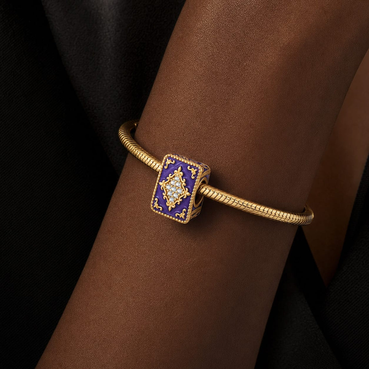 Luminous Purple Enamel & Pavé Enchanted Spellbook Charm Bead In Tarnish-Resistant Silver