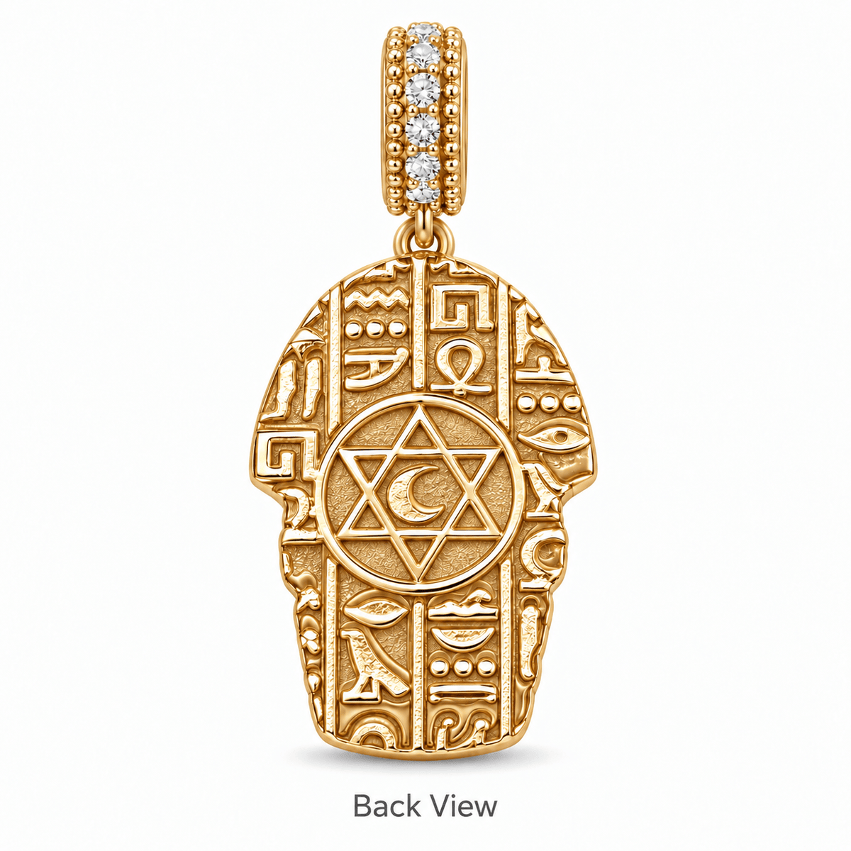 Egyptian Pharaoh Mummy Double-Sided Dangle Charm With Luminous Multicolor Pavé In 14K Gold Plated Tarnish-Resistant Silver