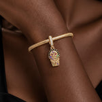 Egyptian Pharaoh Mummy Double-Sided Dangle Charm With Luminous Multicolor Pavé In 14K Gold Plated Tarnish-Resistant Silver