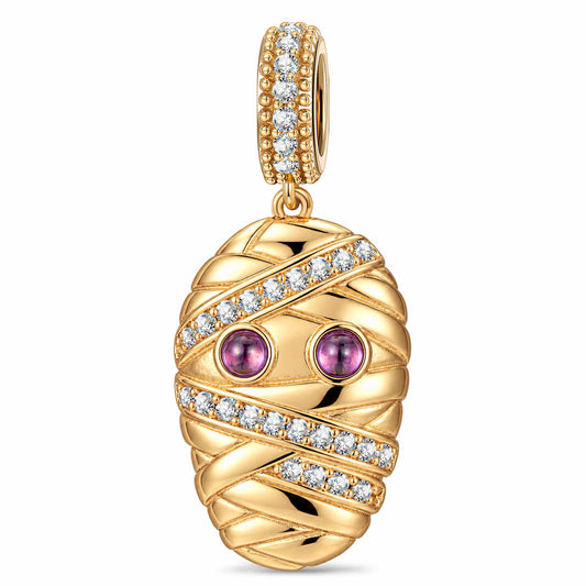 gona- Halloween Purple-Eyed Pavé-Wrapped Mummy Dangle Charm In Tarnish-Resistant Silver