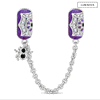 Halloween Luminous Purple Enamel & Pavé Spiderweb Safety Chain Charm with Spider Dangle In Tarnish-Resistant Silver