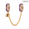 Halloween Luminous Purple Enamel & Pavé Spiderweb Safety Chain Charm with Spider Dangle In Tarnish-Resistant Silver