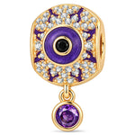 Luminous Purple Enamel Mystic Eye & Pavé Dangle Charm Bead In Tarnish-Resistant Silver