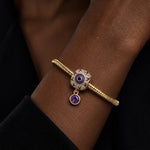 Luminous Purple Enamel Mystic Eye Safety Clasp & Pavé Dangle Charm Bead In Tarnish‑Resistant Silver