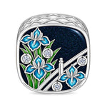 JAPONICA REVERIE “Iris Nocturne” Double-Sided Bead Charm With Crescent Moon Reverse Design In Tarnish-Resistant Silver