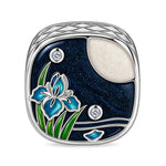 JAPONICA REVERIE “Iris Nocturne” Double-Sided Bead Charm With Crescent Moon Reverse Design In Tarnish-Resistant Silver
