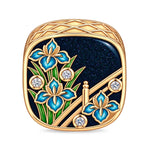 JAPONICA REVERIE “Iris Nocturne” Double-Sided Bead Charm With Crescent Moon Reverse Design In Tarnish-Resistant Silver