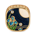 JAPONICA REVERIE “Iris Nocturne” Double-Sided Bead Charm With Crescent Moon Reverse Design In Tarnish-Resistant Silver