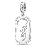 JAPONICA REVERIE “Still I Bloom” Double-Sided Floral Dangle Charm With Inscription on Reverse In Tarnish-Resistant Silver