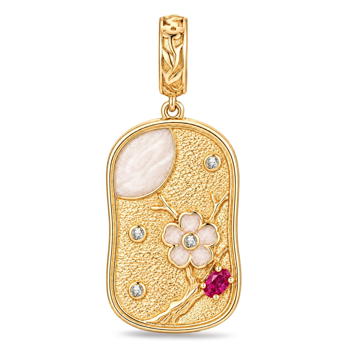 JAPONICA REVERIE “Still I Bloom” Double-Sided Floral Dangle Charm With Inscription on Reverse In Tarnish-Resistant Silver