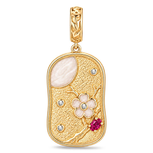 gona- JAPONICA REVERIE “Still I Bloom” Double-Sided Floral Dangle Charm With Inscription on Reverse In Tarnish-Resistant Silver