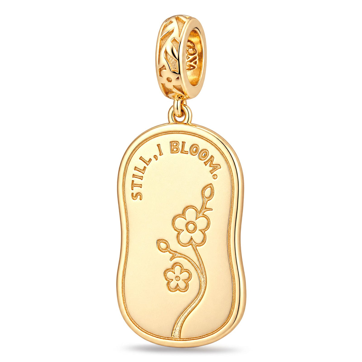 JAPONICA REVERIE “Still I Bloom” Double-Sided Floral Dangle Charm With Inscription on Reverse In Tarnish-Resistant Silver