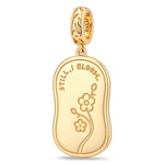 JAPONICA REVERIE “Still I Bloom” Double-Sided Floral Dangle Charm With Inscription on Reverse In Tarnish-Resistant Silver