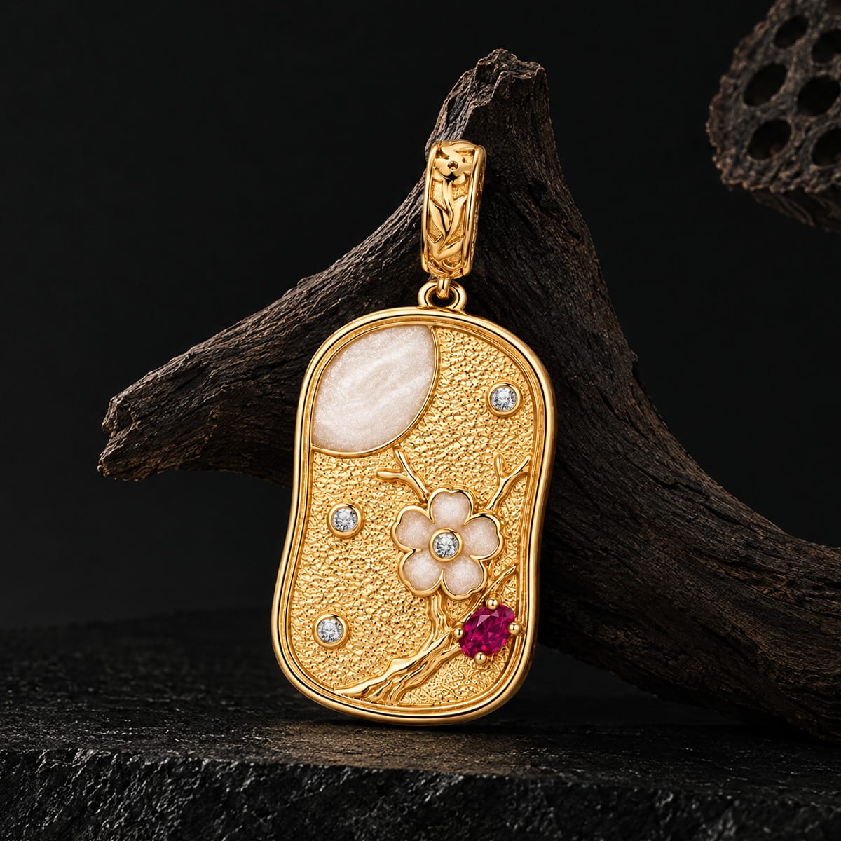JAPONICA REVERIE “Still I Bloom” Double-Sided Floral Dangle Charm With Inscription on Reverse In Tarnish-Resistant Silver