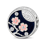 JAPONICA REVERIE “Sakura After Dark” Double-Sided Moonflower Bead Charm In Tarnish-Resistant Silver