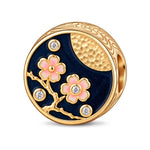 JAPONICA REVERIE “Sakura After Dark” Double-Sided Moonflower Bead Charm In Tarnish-Resistant Silver