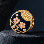 JAPONICA REVERIE “Sakura After Dark” Double-Sided Moonflower Bead Charm In Tarnish-Resistant Silver