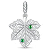 JAPONICA REVERIE “Autumn’s Last Light” Maple Leaf Dangle Charm With Emerald Accents In Tarnish-Resistant Silver