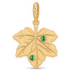 JAPONICA REVERIE “Autumn’s Last Light” Maple Leaf Dangle Charm With Emerald Accents In Tarnish-Resistant Silver