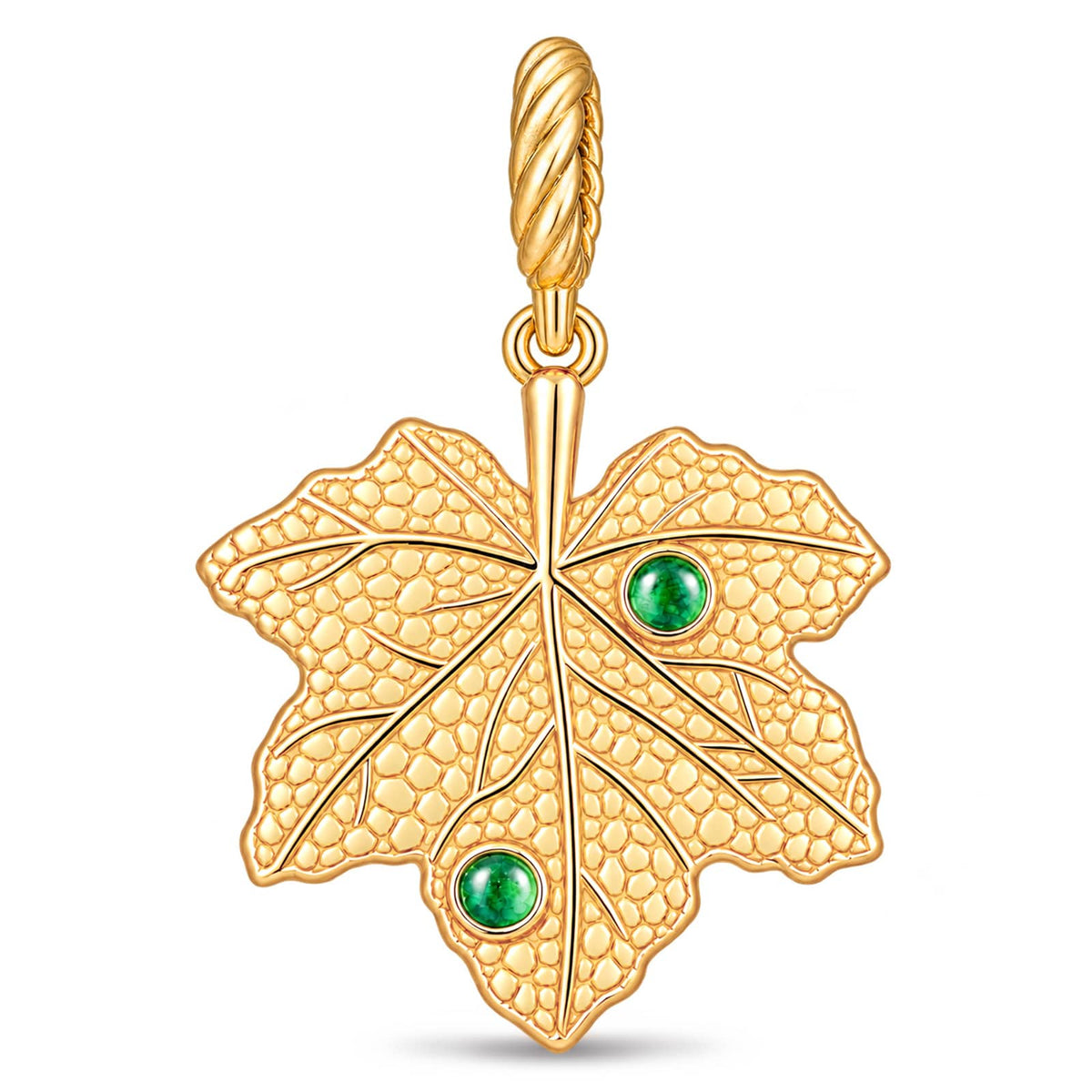 JAPONICA REVERIE “Autumn’s Last Light” Maple Leaf Dangle Charm With Emerald Accents In Tarnish-Resistant Silver