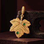 JAPONICA REVERIE “Autumn’s Last Light” Maple Leaf Dangle Charm With Emerald Accents In Tarnish-Resistant Silver