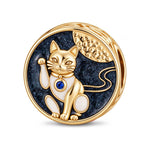 JAPONICA REVERIE “Moonlit Whiskers” Double-Sided Cat Bead Charm In Tarnish-Resistant Silver