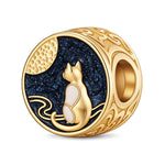 JAPONICA REVERIE “Moonlit Whiskers” Double-Sided Cat Bead Charm In Tarnish-Resistant Silver