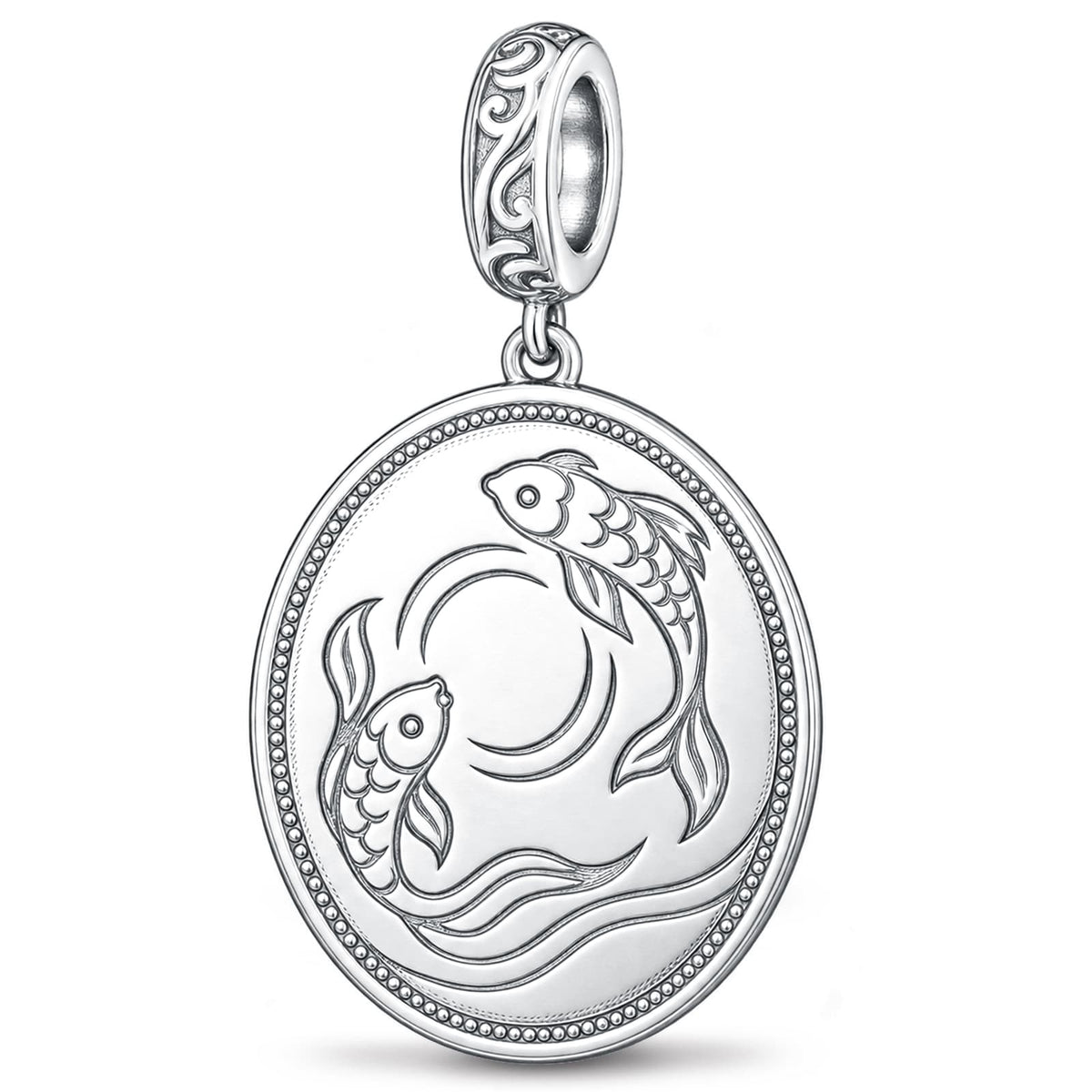 JAPONICA REVERIE “Koi Beneath the Moon” Double-Sided Dangle Charm In Tarnish-Resistant Silver