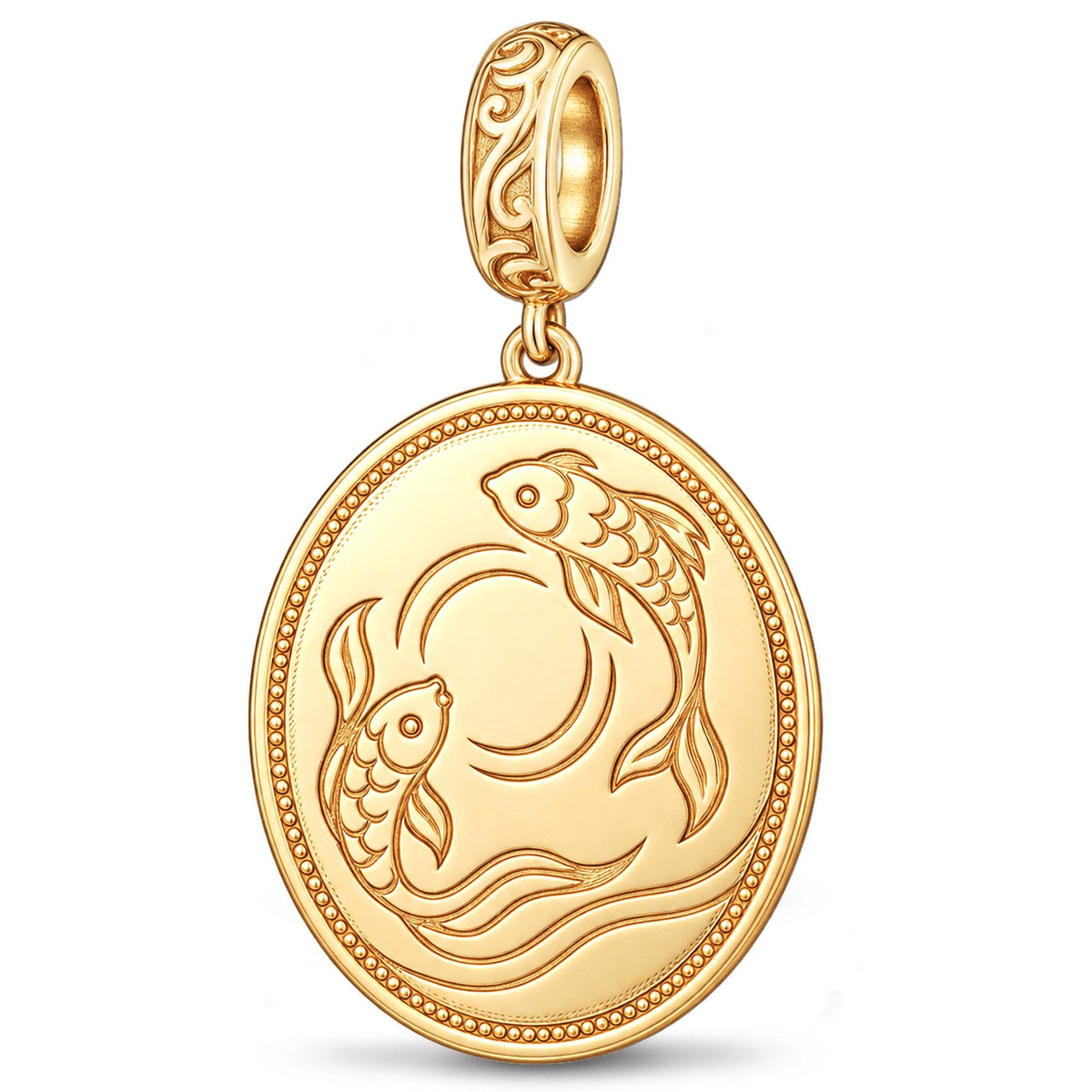 JAPONICA REVERIE “Koi Beneath the Moon” Double-Sided Dangle Charm In Tarnish-Resistant Silver