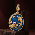 JAPONICA REVERIE “Koi Beneath the Moon” Double-Sided Dangle Charm In Tarnish-Resistant Silver