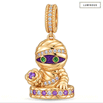 Midnight Zen Mummy Glow-in-the-Dark Dangle Charm In 14K Gold Plated Tarnish-resistant Silver (S180)