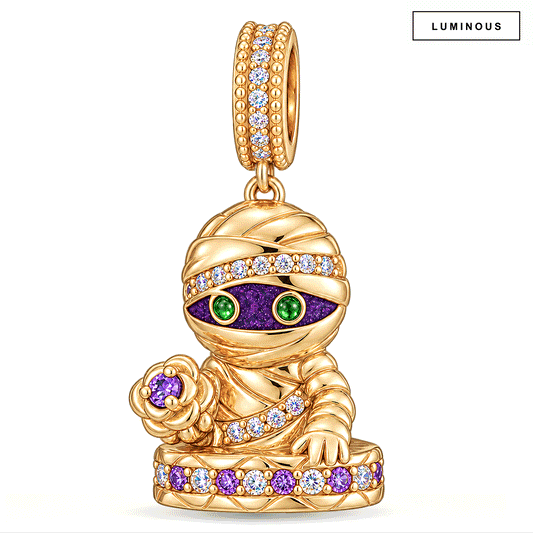 gona- Midnight Zen Mummy Glow-in-the-Dark Dangle Charm In 14K Gold Plated Tarnish-resistant Silver (S180)