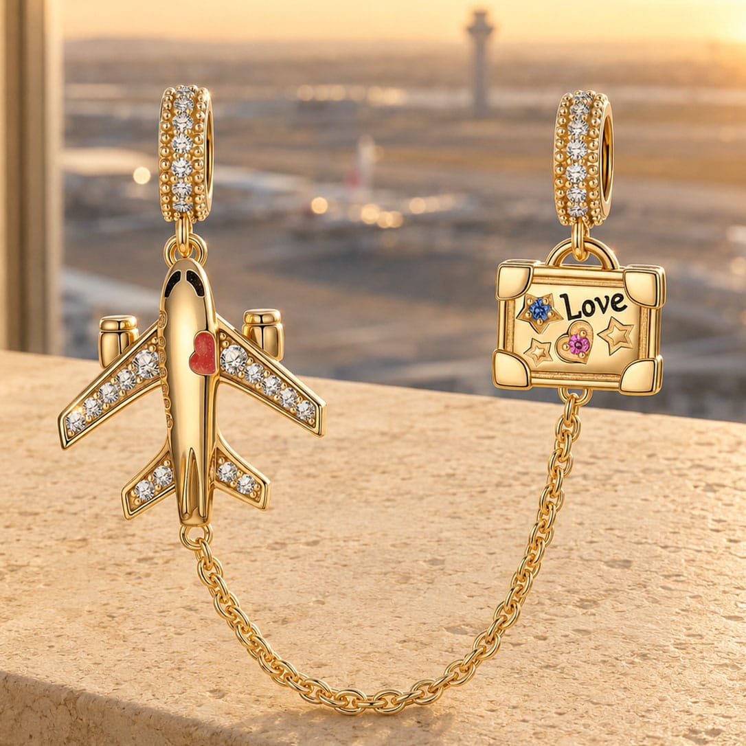 Journey to Love Tarnish-resistant Silver Dangle Charms With Enamel In 14K Gold Plated
