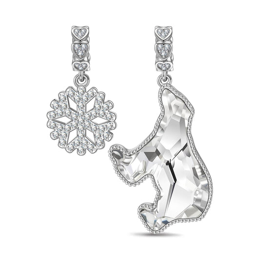 gon- Polar Bears and Snowflake Tarnish-resistant Silver Dangle Charms with Crystal from Swarovski In White Gold Plated