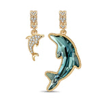 Icy Blue Dolphins Tarnish-resistant Silver Dangle Charms with Crystal from Swarovski In 14K Gold Plated