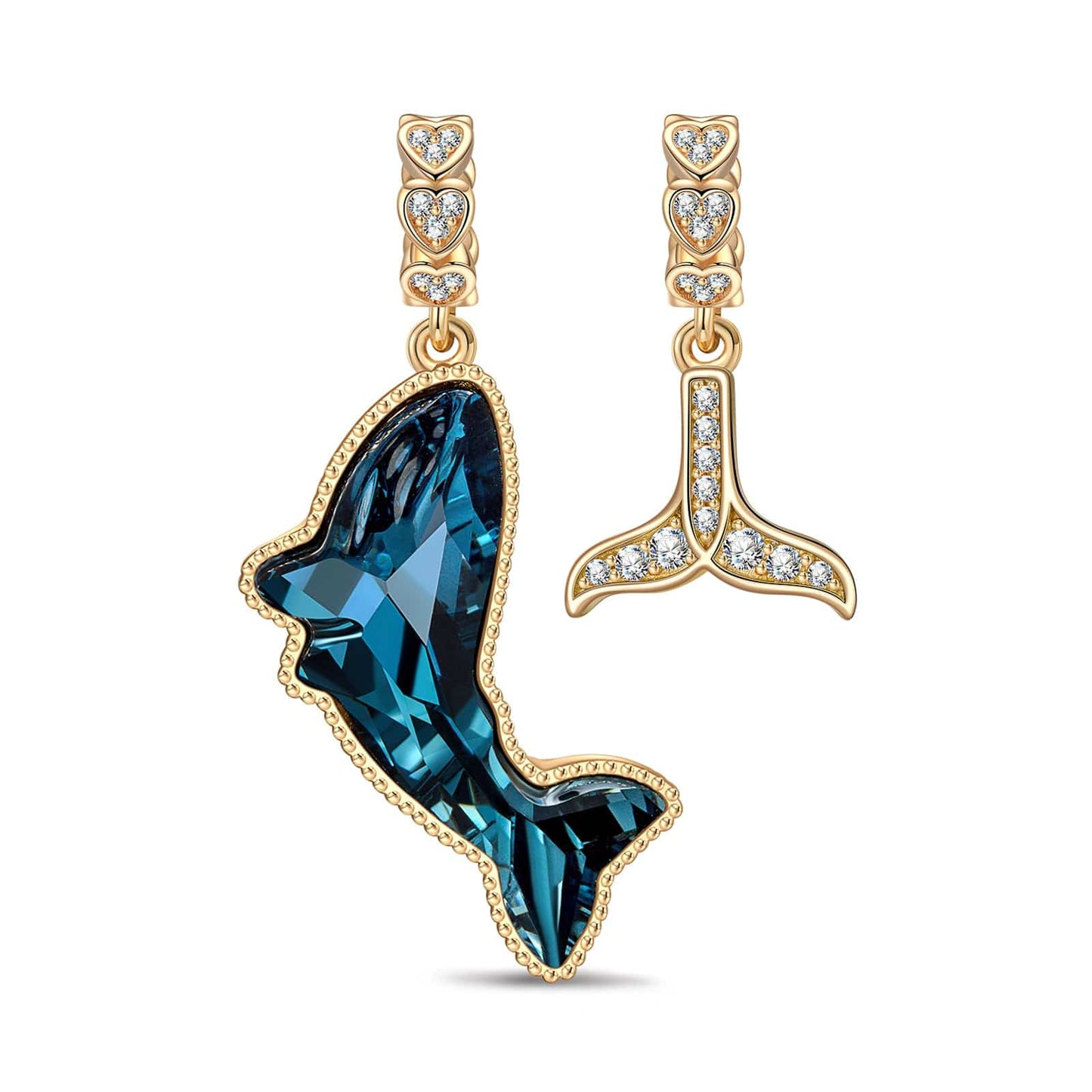 Sapphire Whale Tarnish-resistant Silver Dangle Charms with Crystal from Swarovski In 14K Gold Plated