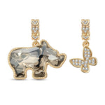 Rhino Guardian Tarnish-resistant Silver Dangle Charms with Crystal from Swarovski In 14K Gold Plated