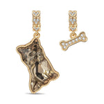 Charming Yorkie Tarnish-resistant Silver Dangle Charms with Crystal from Swarovski In 14K Gold Plated