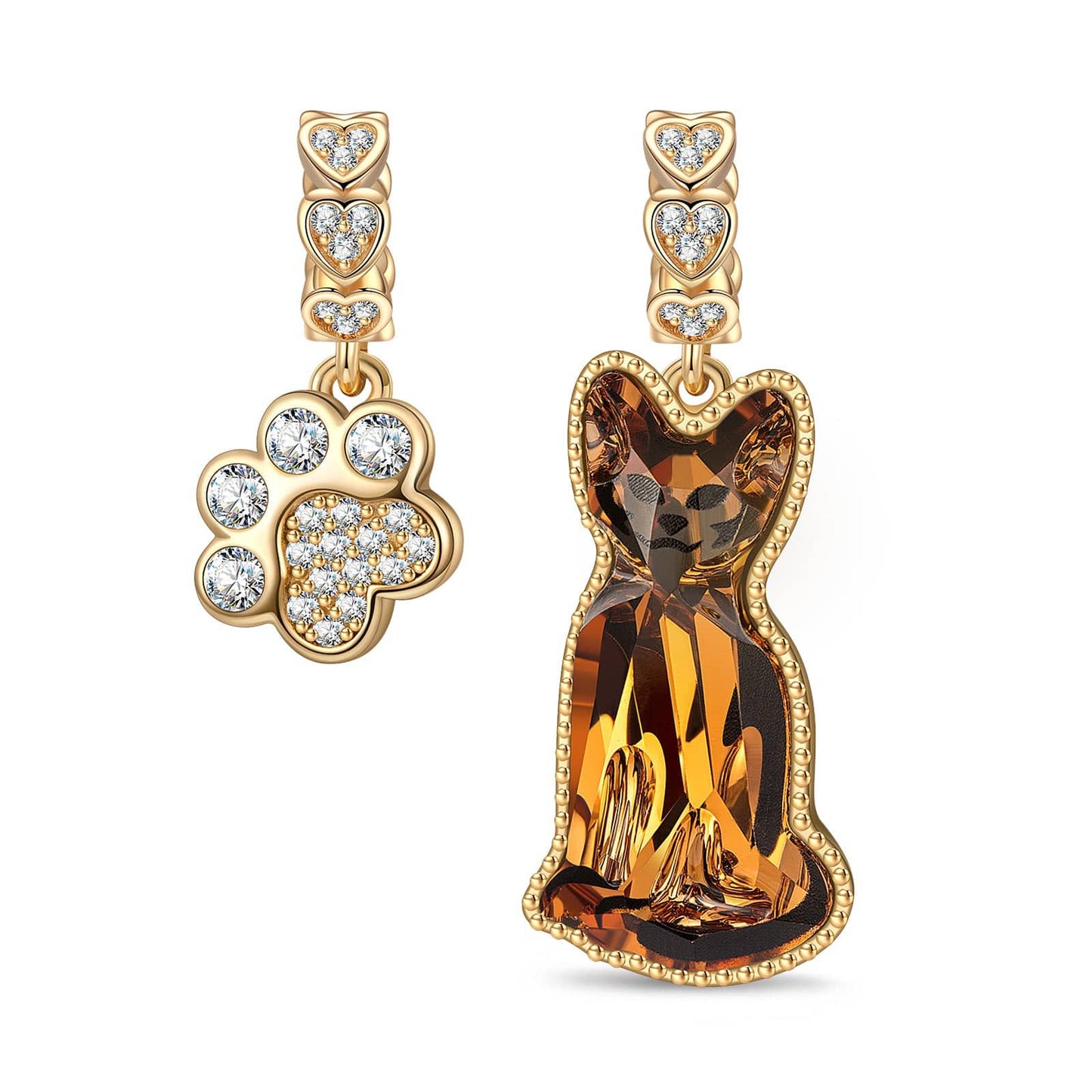 Feline Fantasy Tarnish-resistant Silver Dangle Charms with Crystal from Swarovski In 14K Gold Plated