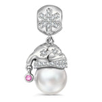 Pearl Santa Sparkle Tarnish-resistant Silver Dangle Charms In White Gold Plated -Created With SWAROVSKI® Pearls