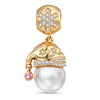 Pearl Santa Sparkle Tarnish-resistant Silver Dangle Charms In 14K Gold Plated -Created With SWAROVSKI® Pearls