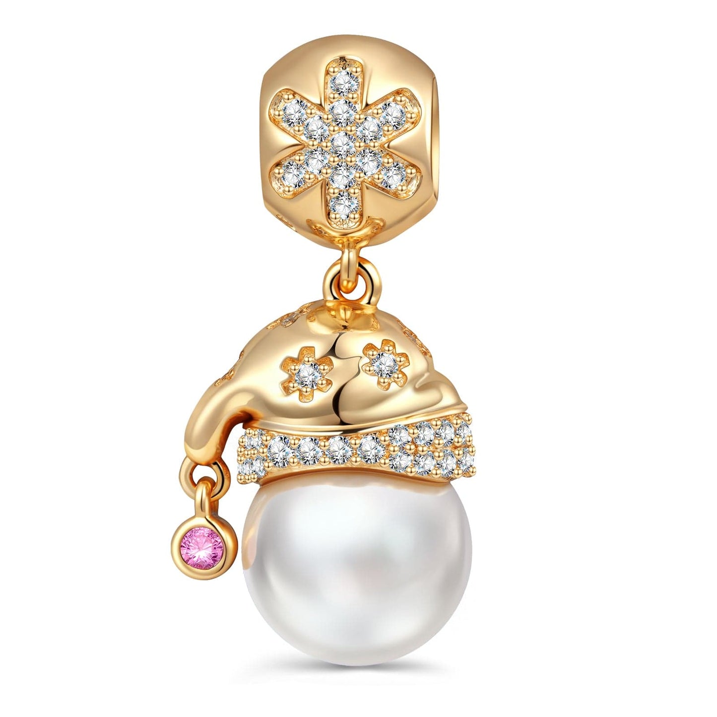 Pearl Santa Sparkle Tarnish-resistant Silver Dangle Charms In 14K Gold Plated -Created With SWAROVSKI® Pearls