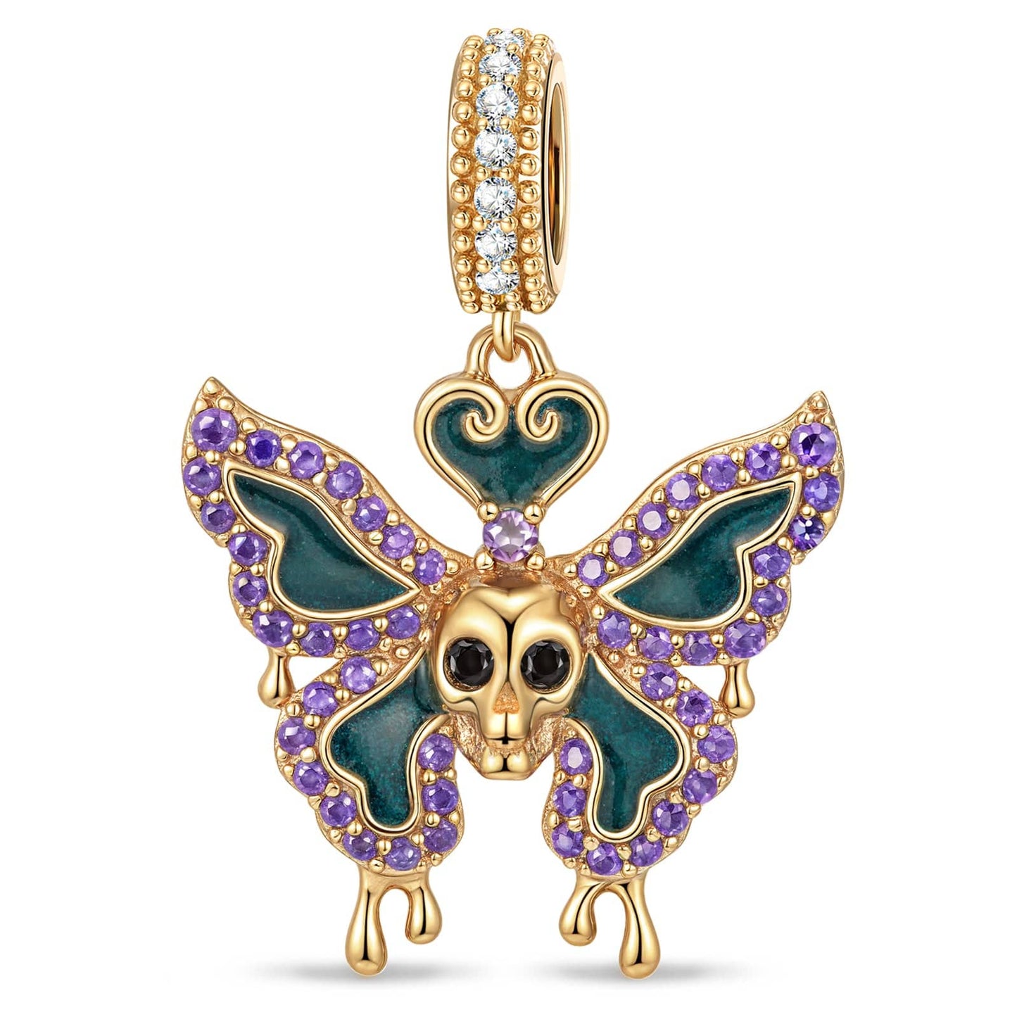 Macabre Monarch Tarnish-resistant Silver Dangle Charms With Enamel In 14K Gold Plated