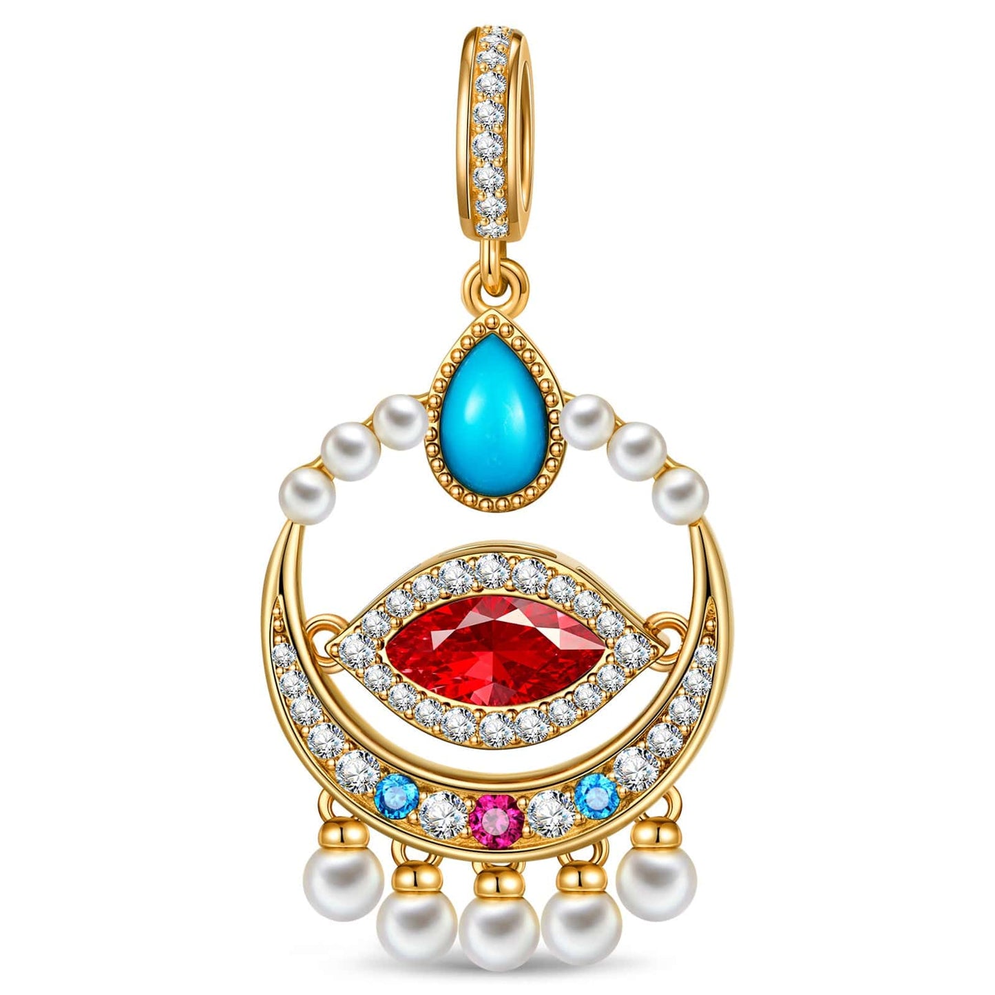 Eye of Horus Dangle Charms Gold-Tone Tarnish-Resistant Silver with Natural Turquoise & Red Marquise-Cut Swarovski® Crystal