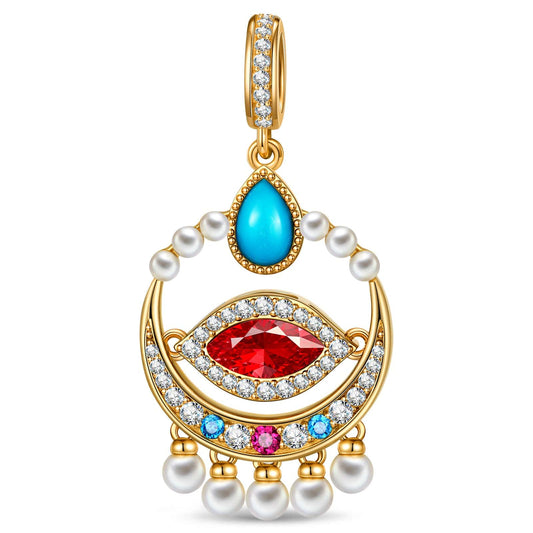 gona- Eye of Horus Dangle Charms Gold-Tone Tarnish-Resistant Silver with Natural Turquoise & Red Marquise-Cut Swarovski® Crystal