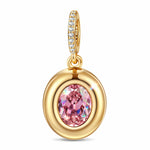 Light Rose Oval Dangle Charm in 14K Gold Plated Tarnish-Resistant Silver — Handcrafted with Swarovski Crystals