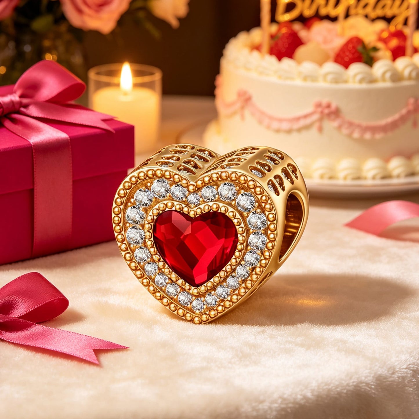 Filled with Love Tarnish-resistant Silver Charms In 14K Gold Plated - Handcrafted with Swarovski® Crystals