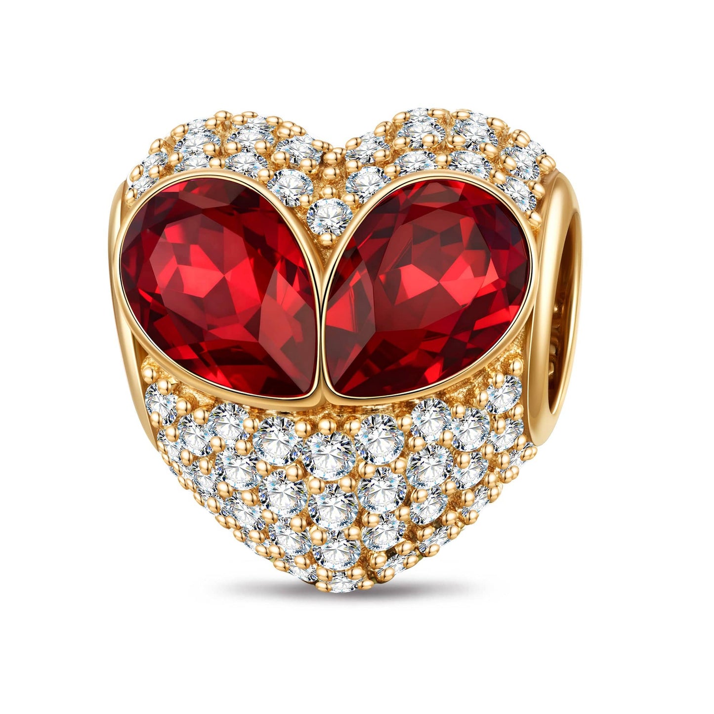 Radiant Ruby Heart Tarnish-resistant Silver Charms In 14K Gold Plated - Handcrafted with Swarovski® Crystals