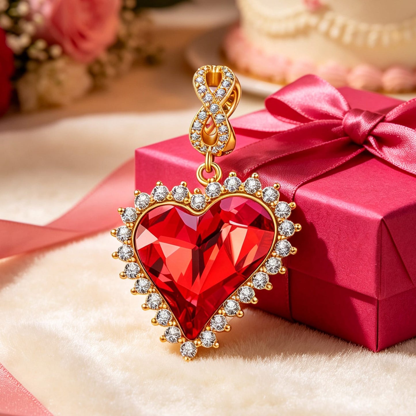 Crimson Delight Tarnish-resistant Silver Dangle Charms In 14K Gold Plated - Handcrafted with Swarovski® Crystals